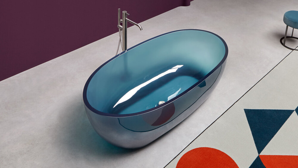 Antonio lupi presenta la bañera cristalmood azul