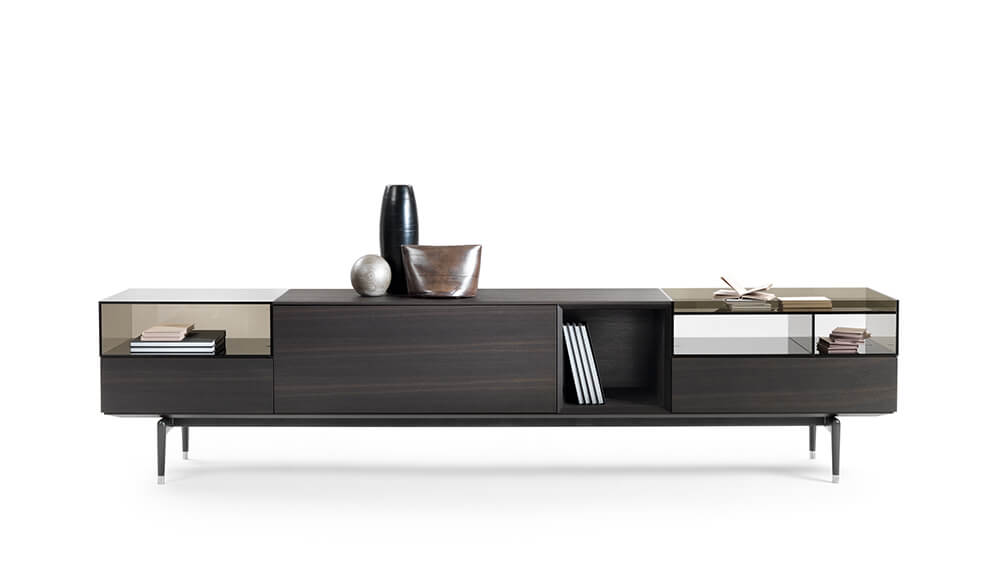 Flexform cabinet Jeremy madera oscura y cristal